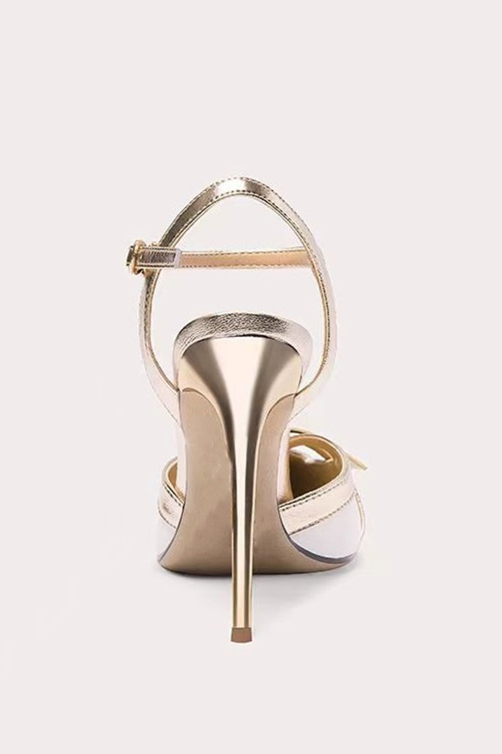 Sparkly White Ankle Strap Pointed Toe High Heels with Bow