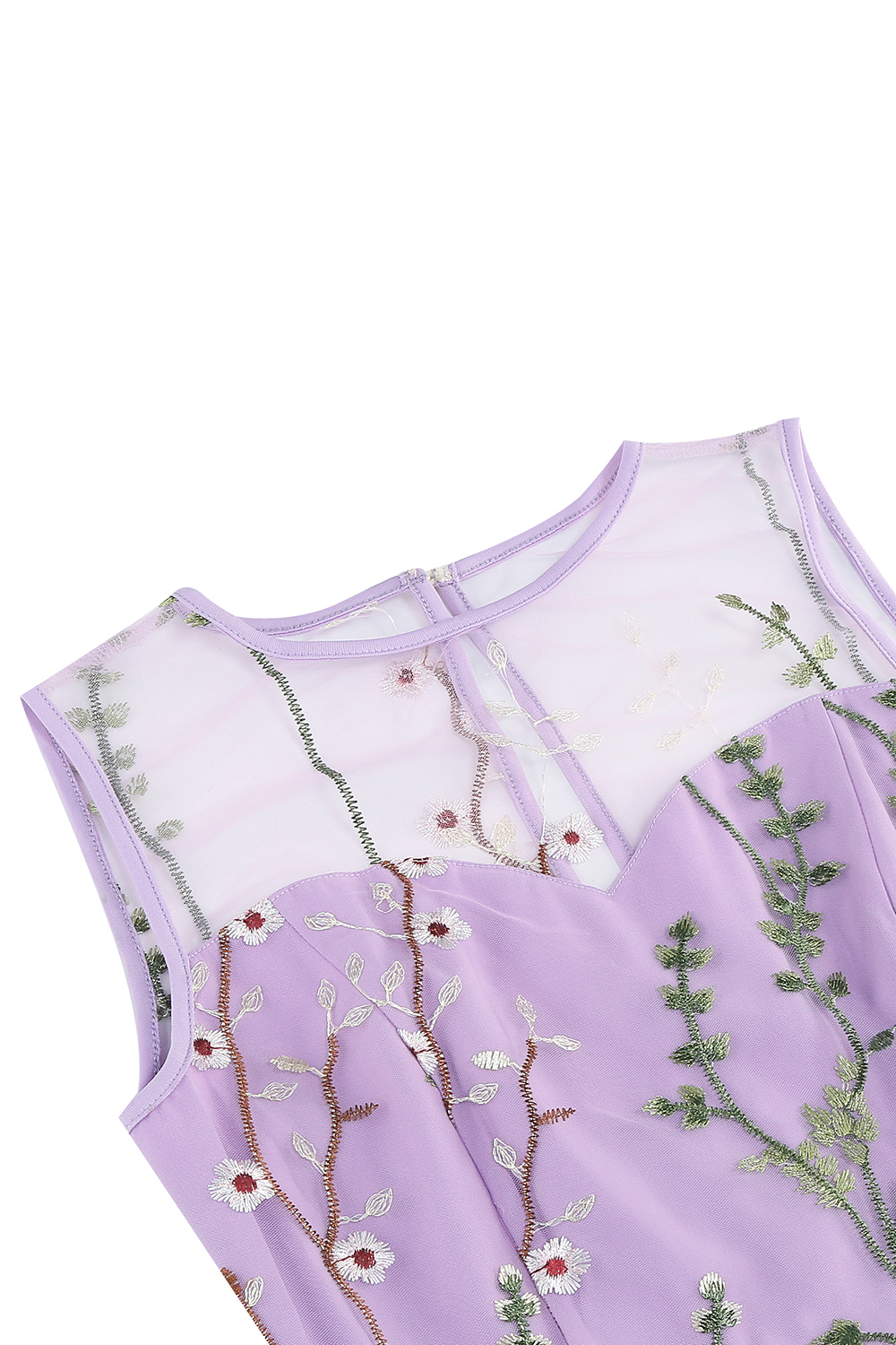 Round Neck Sleeveless Sheer Floral Print Party Maxi Dress