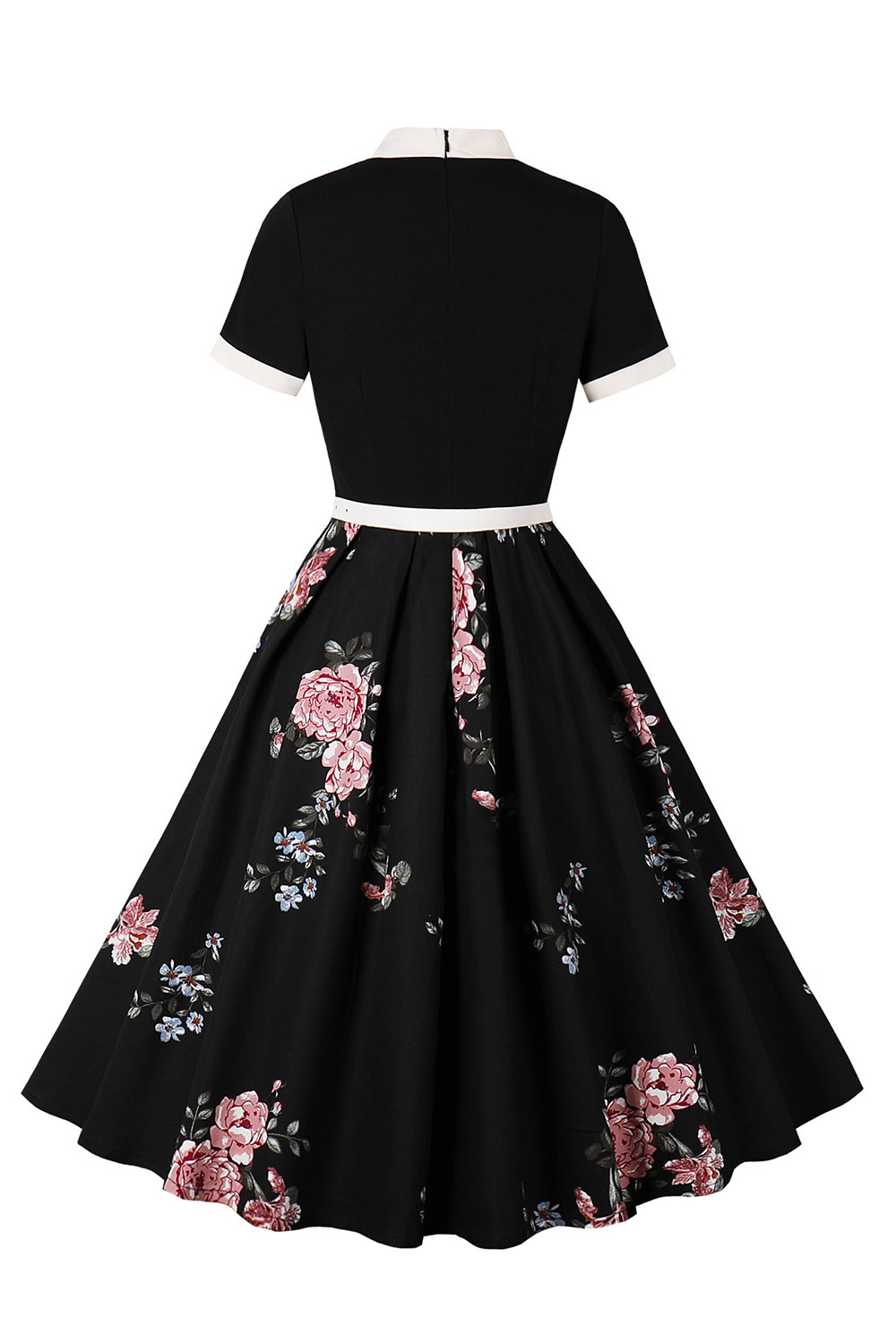 Round Neck Bowknot Floral Print Tie-Waist Midi Party Dress