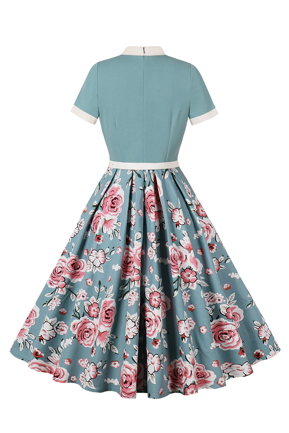 Round Neck Bowknot Floral Print Tie-Waist Midi Party Dress