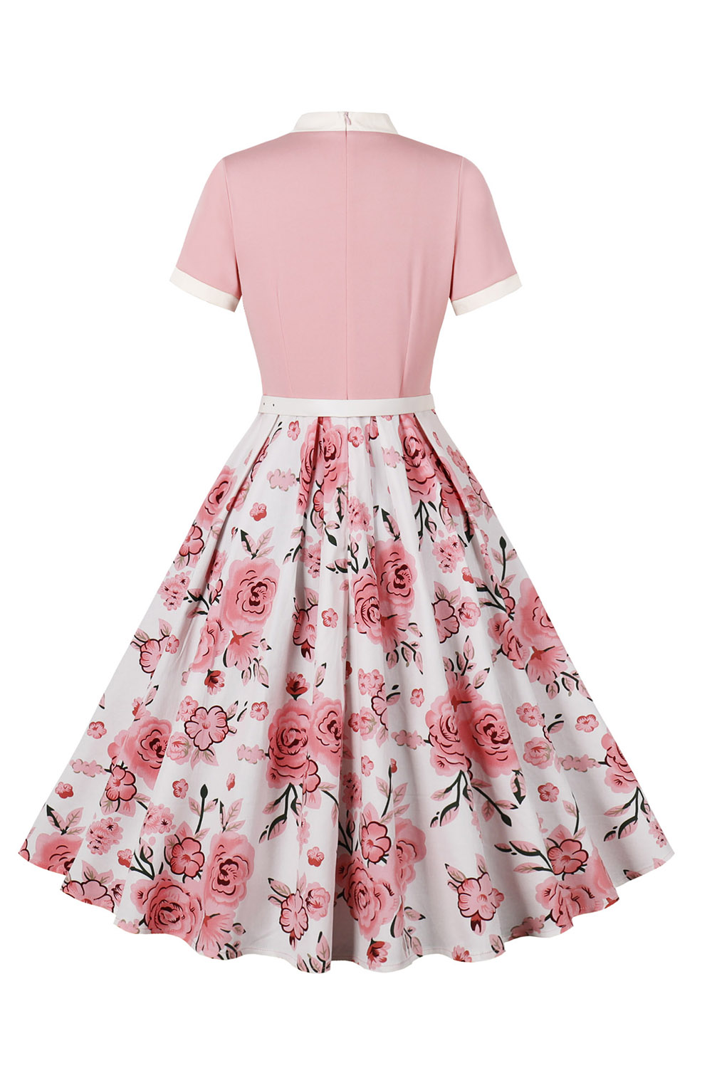 Round Neck Bowknot Floral Print Tie-Waist Midi Party Dress