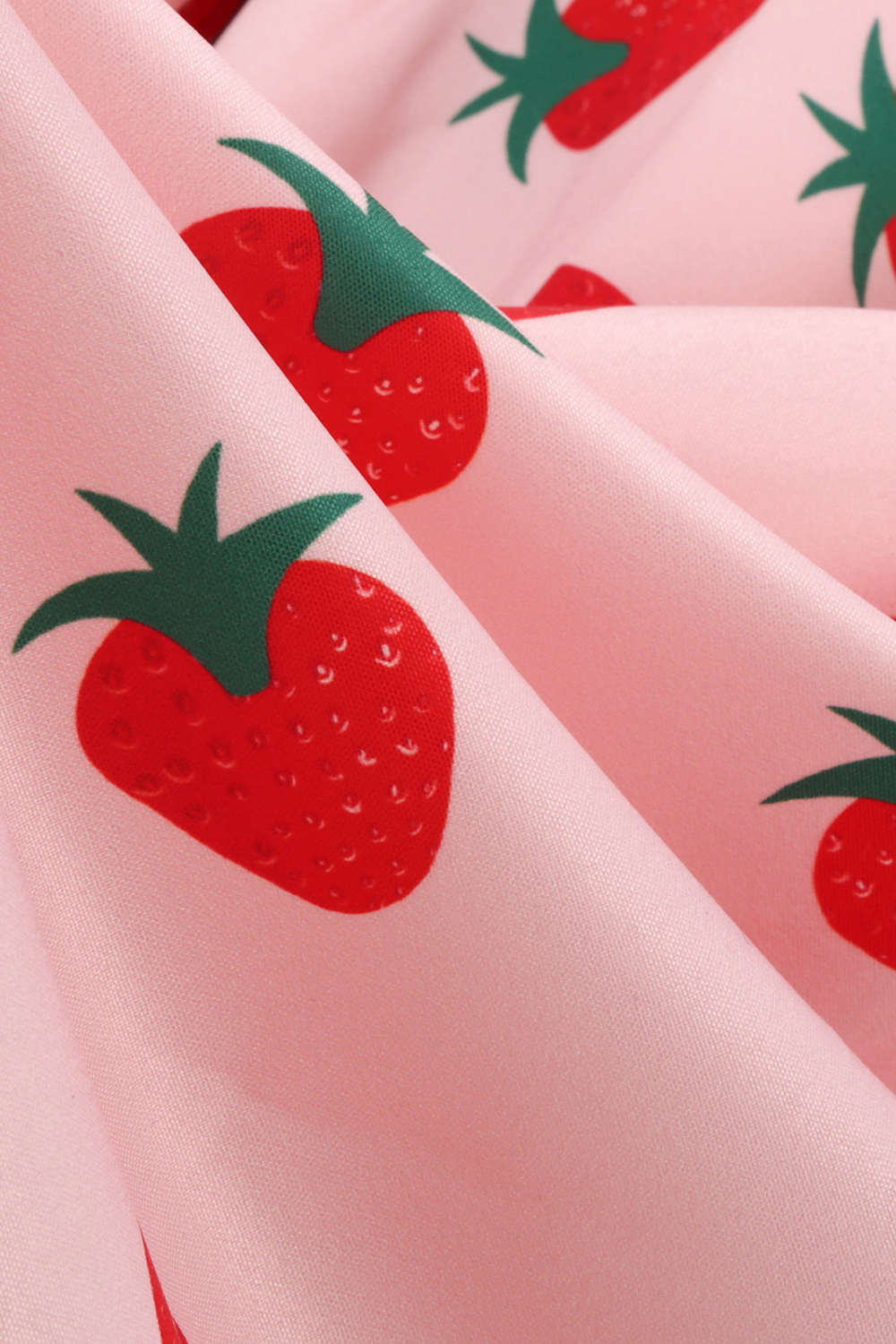 Round Neck Bowknot Short Sleeve Strawberry Print A-Line Midi Vintage Dress