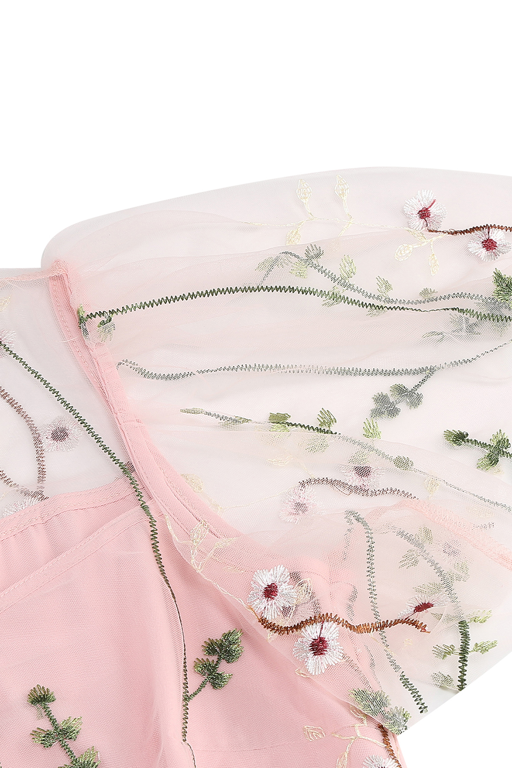 Short Sleeve Sheer Overlay Round Neck Floral Appliqué A-Line Midi Dress