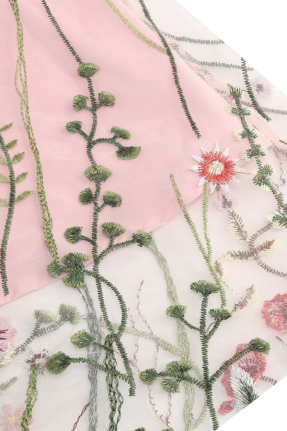 Short Sleeve Sheer Overlay Round Neck Floral Appliqué A-Line Midi Dress