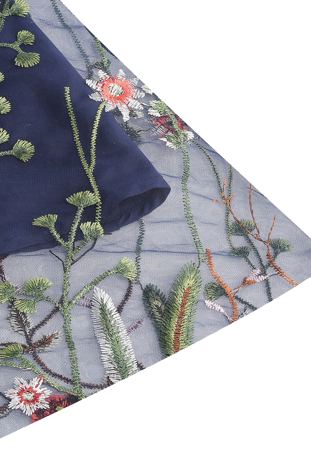 Short Sleeve Sheer Overlay Round Neck Floral Appliqué A-Line Midi Dress