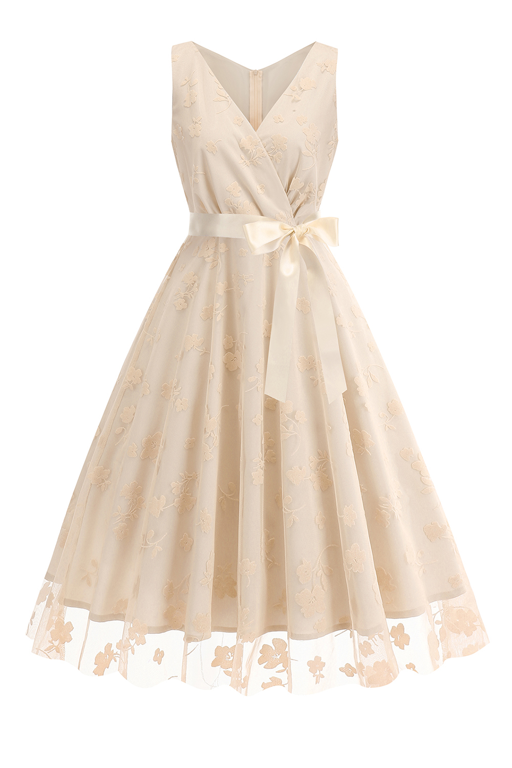 Elegant V-Neck Sleeveless Bow Tie Mid-Length Cocktall Dress for Women