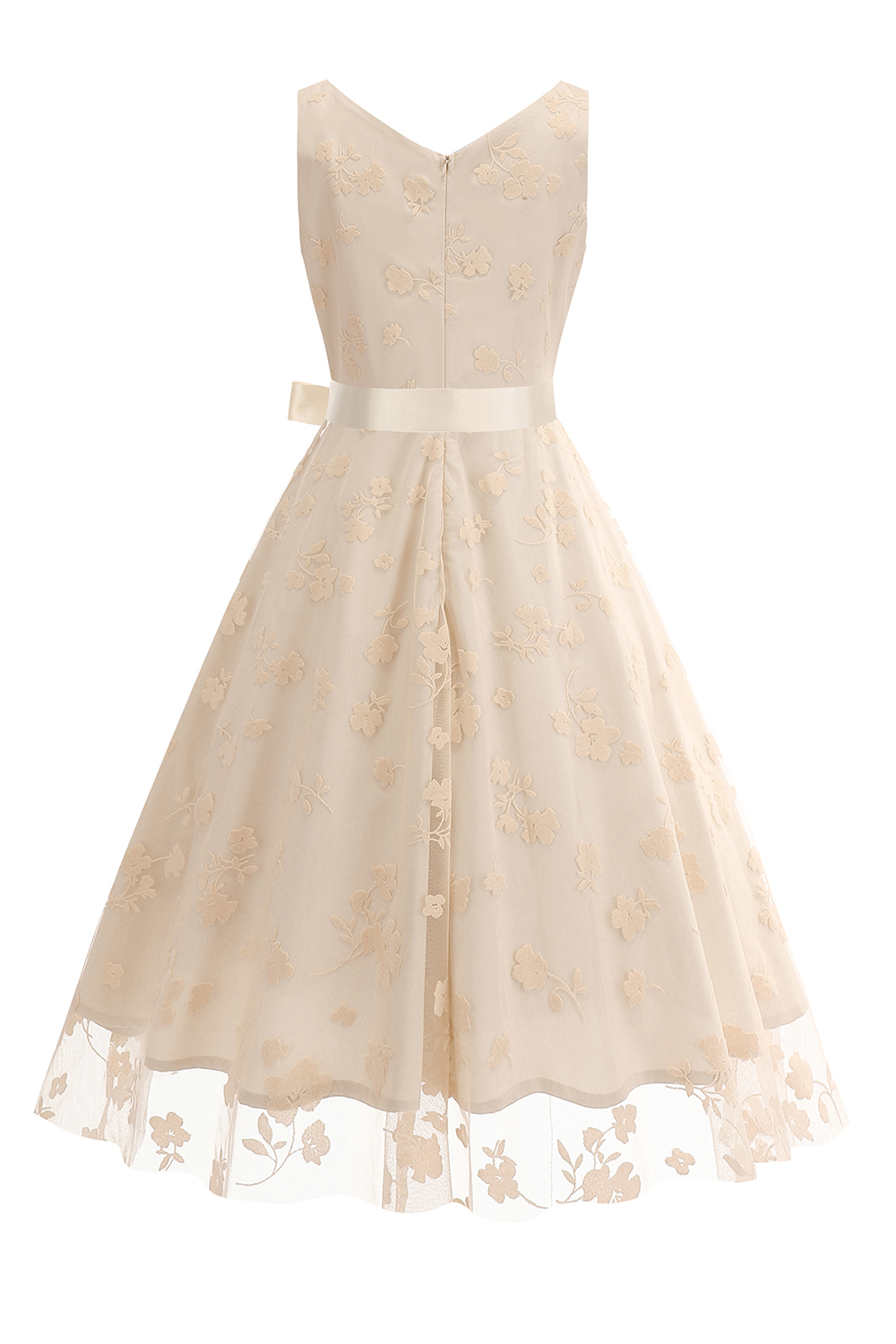 Elegant V-Neck Sleeveless Bow Tie Mid-Length Cocktall Dress for Women