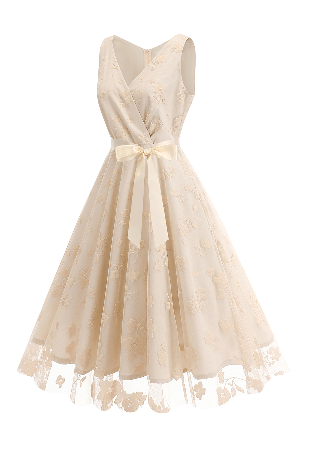 Elegant V-Neck Sleeveless Bow Tie Mid-Length Cocktall Dress for Women