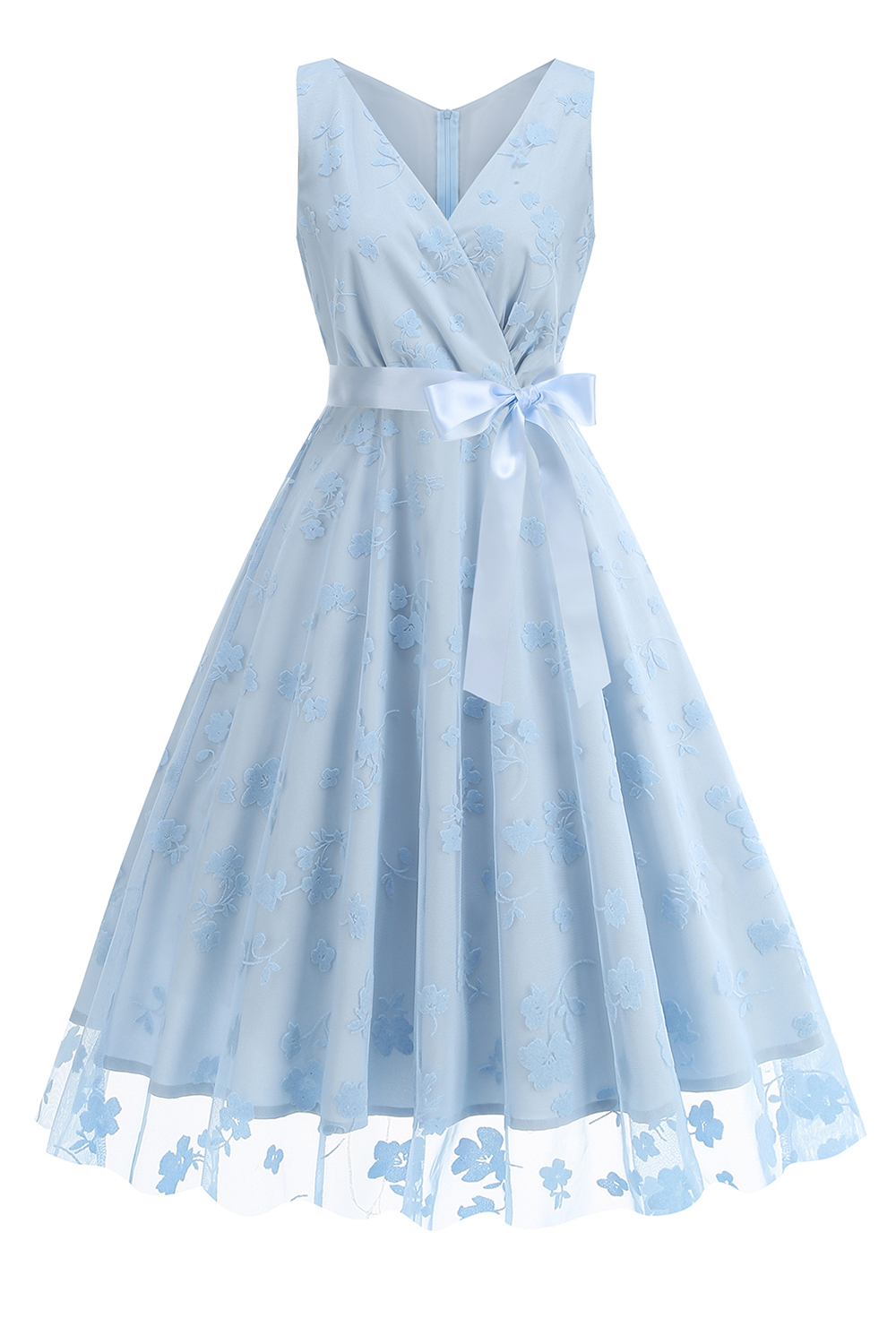 Elegant V-Neck Sleeveless Bow Tie Mid-Length Cocktall Dress for Women