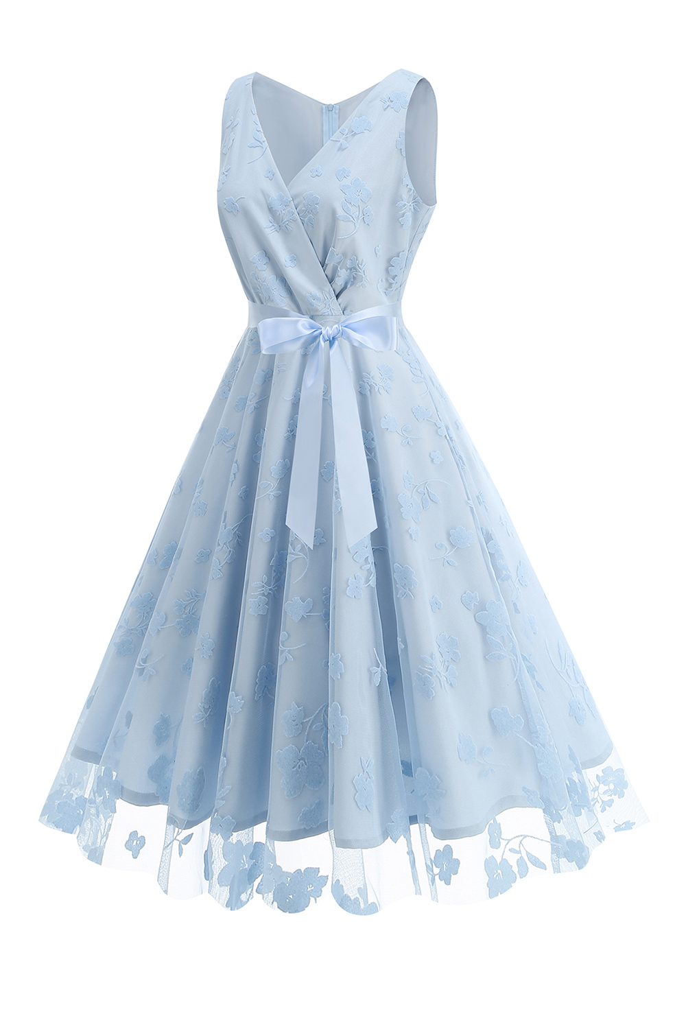 Elegant V-Neck Sleeveless Bow Tie Mid-Length Cocktall Dress for Women