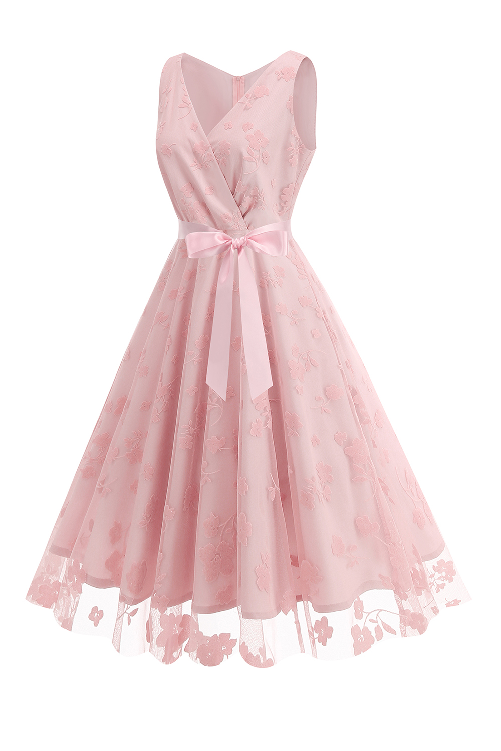 Elegant V-Neck Sleeveless Bow Tie Mid-Length Cocktall Dress for Women