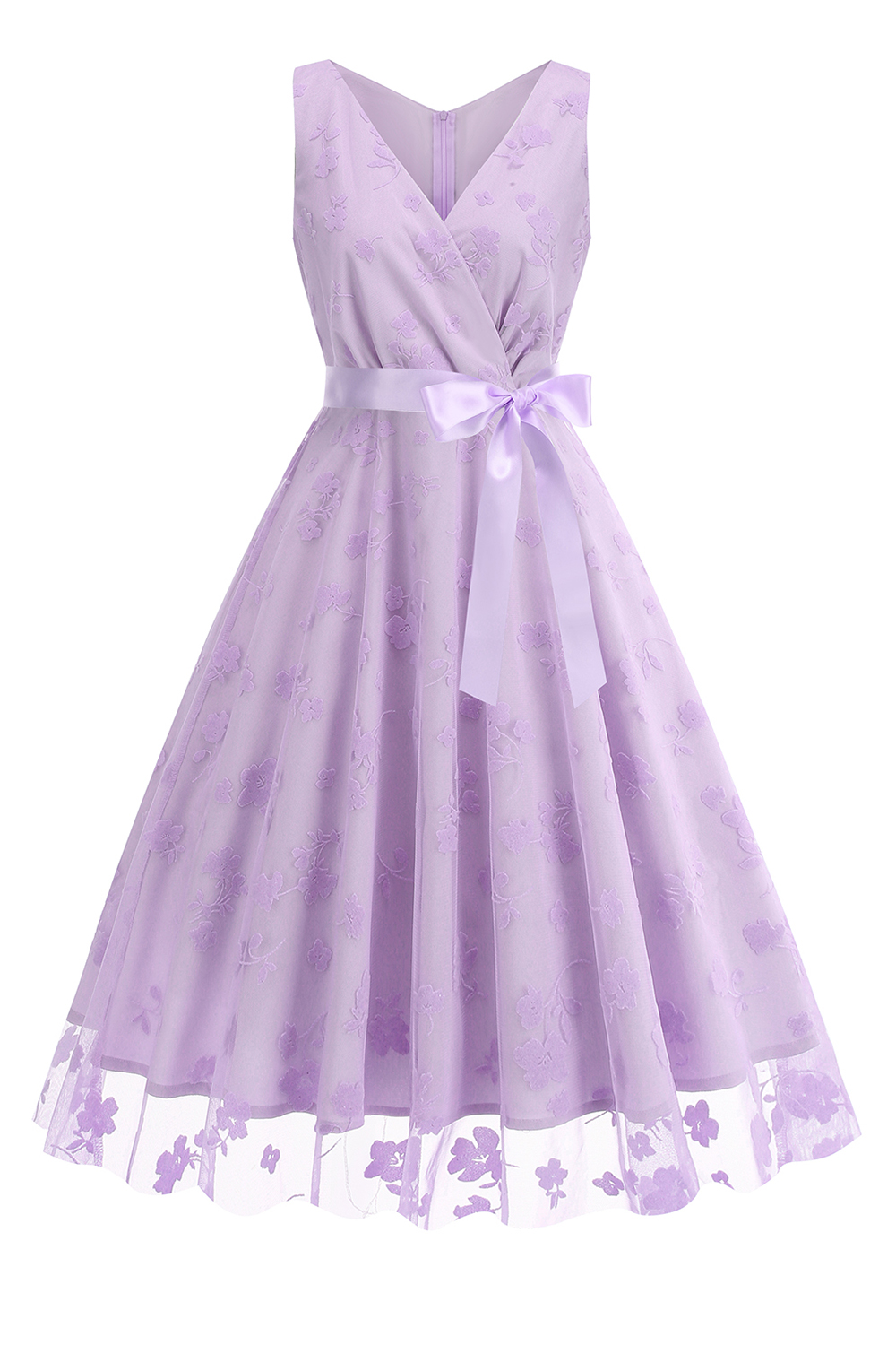 Elegant V-Neck Sleeveless Bow Tie Mid-Length Cocktall Dress for Women