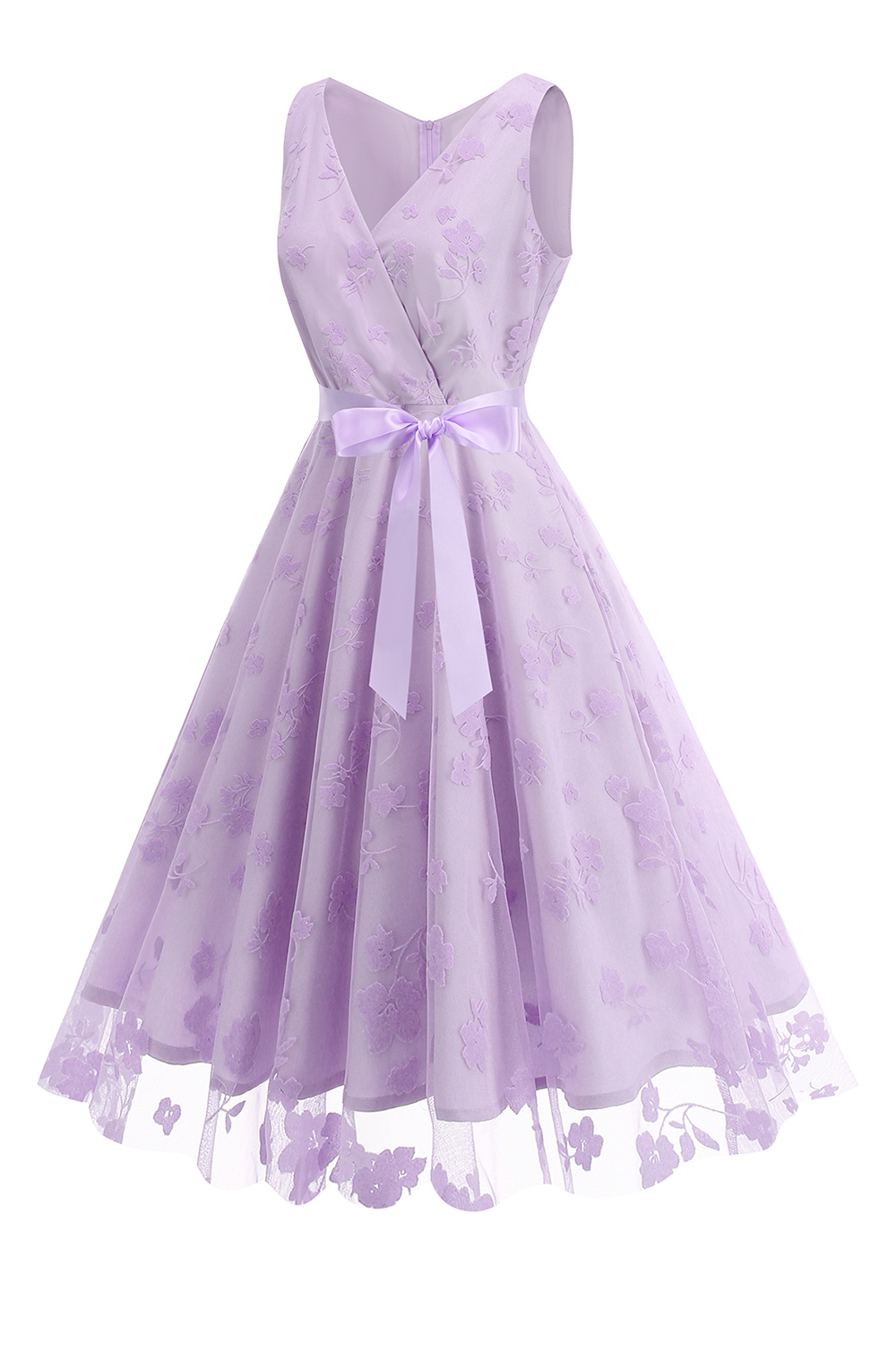 Elegant V-Neck Sleeveless Bow Tie Mid-Length Cocktall Dress for Women