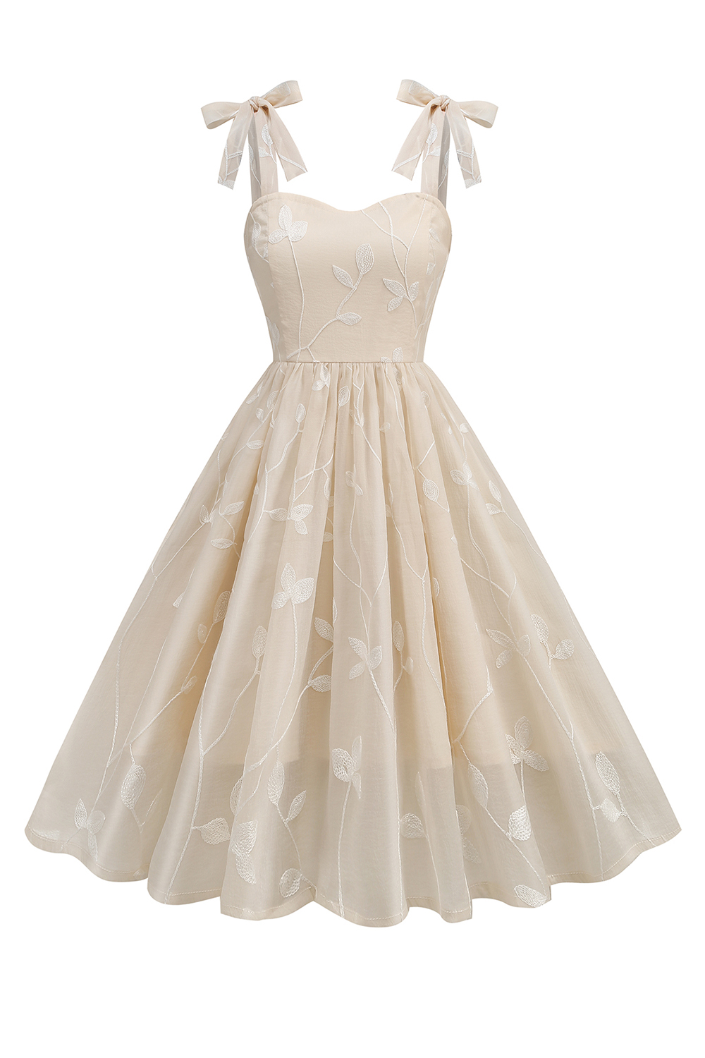 Fresh A-Line Midi Dress with Bow Tie Shoulder Straps