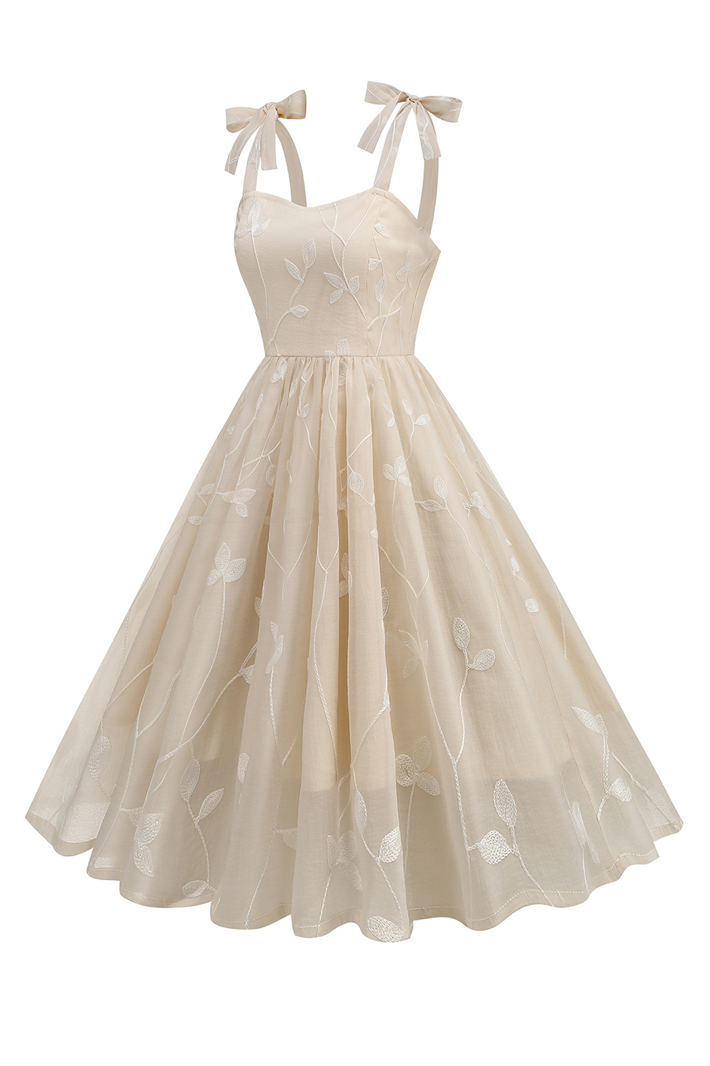 Fresh A-Line Midi Dress with Bow Tie Shoulder Straps