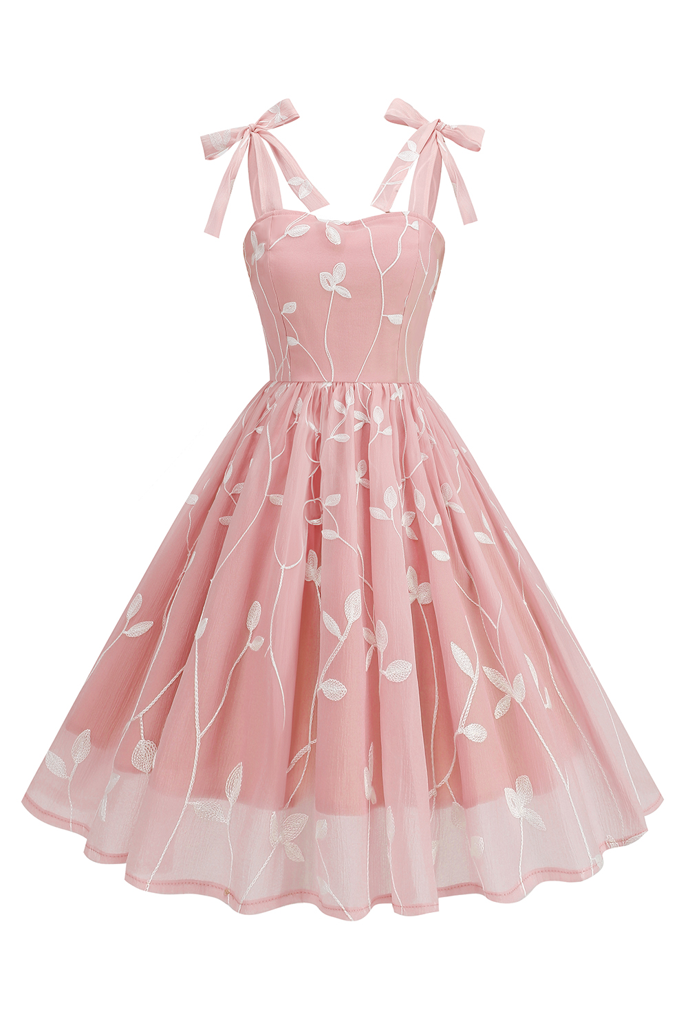 Fresh A-Line Midi Dress with Bow Tie Shoulder Straps