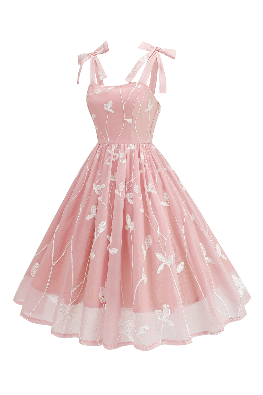 Fresh A-Line Midi Dress with Bow Tie Shoulder Straps