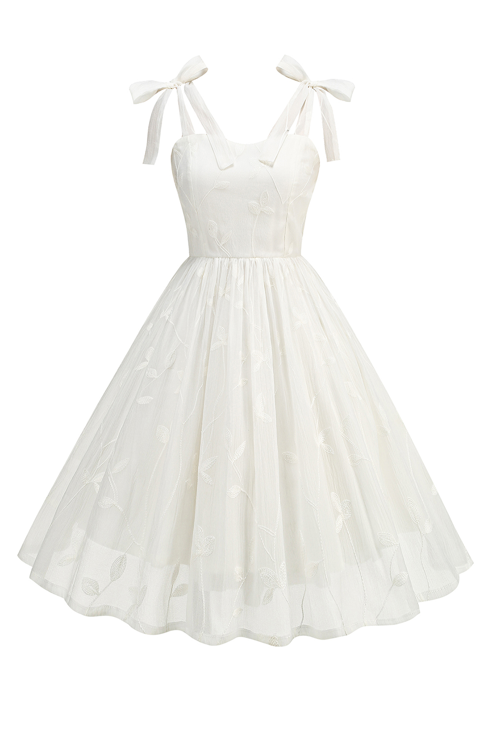 Fresh A-Line Midi Dress with Bow Tie Shoulder Straps