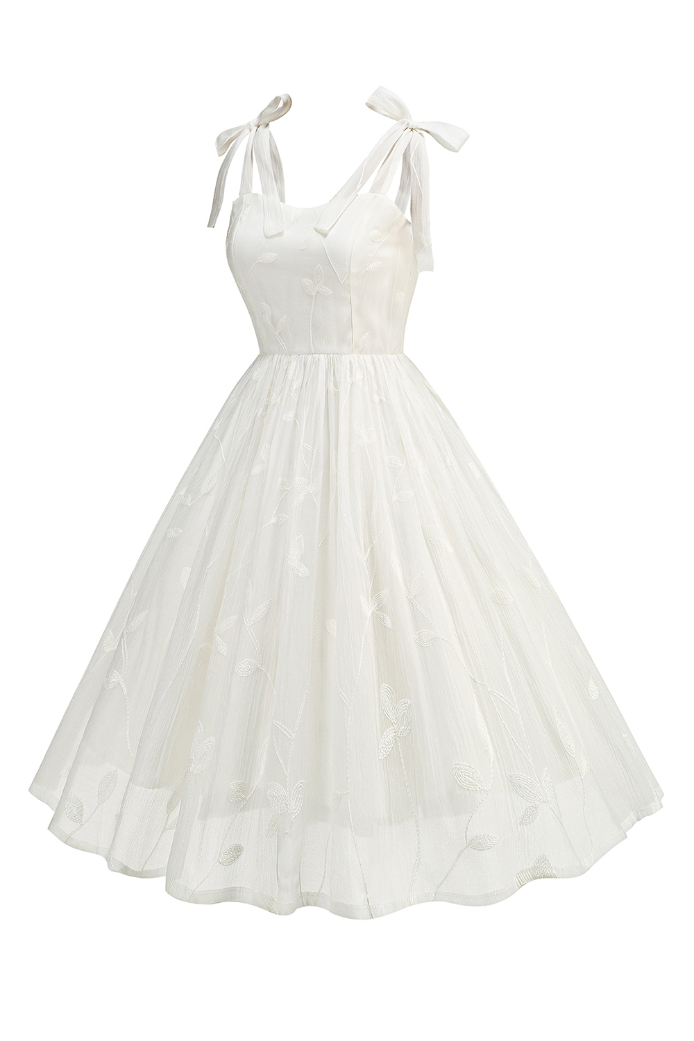 Fresh A-Line Midi Dress with Bow Tie Shoulder Straps