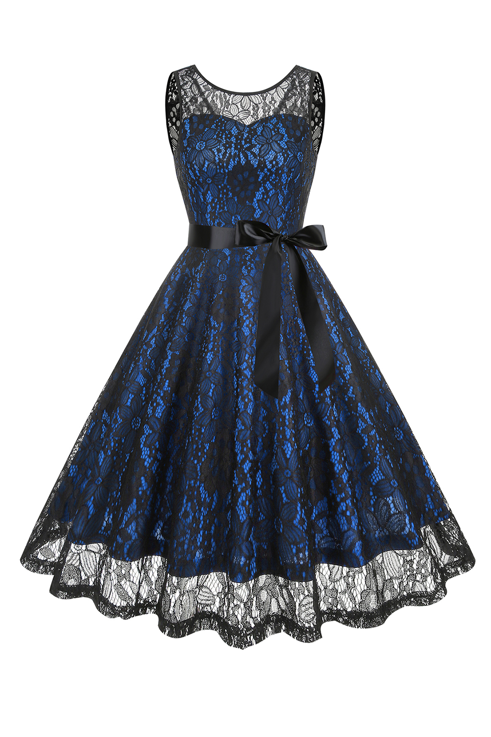 Glamorous Lace Bow Belted A-Line Party Dress