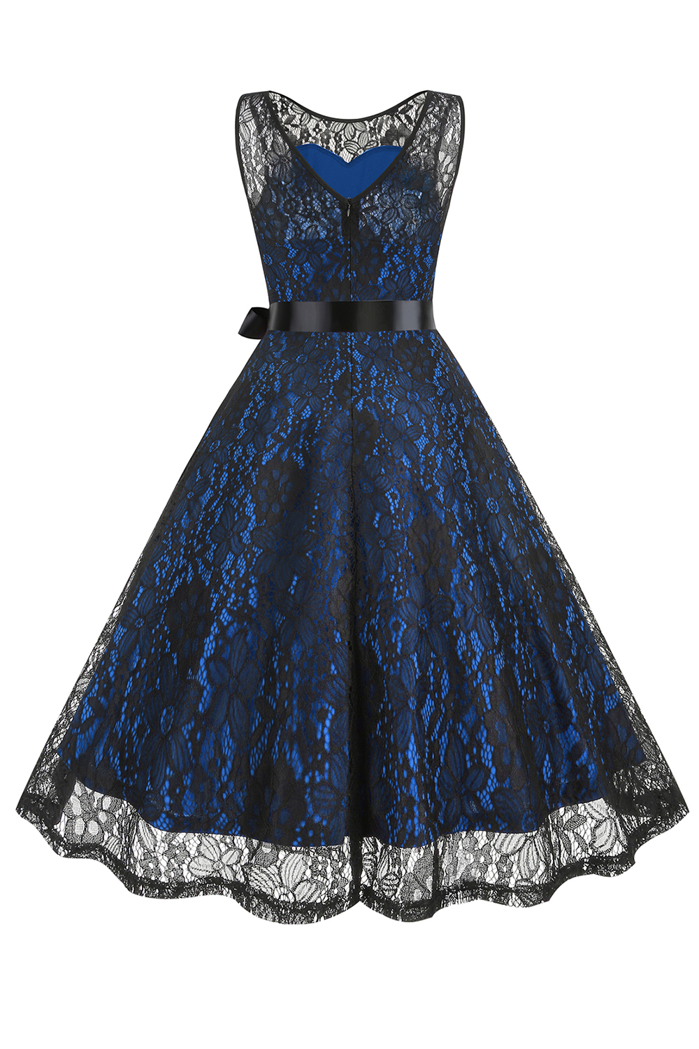Glamorous Lace Bow Belted A-Line Party Dress