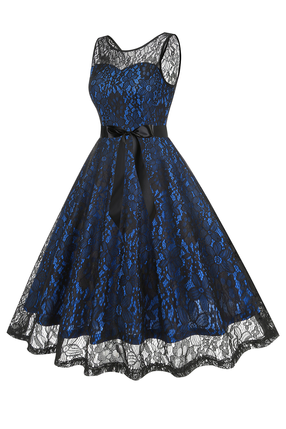 Glamorous Lace Bow Belted A-Line Party Dress