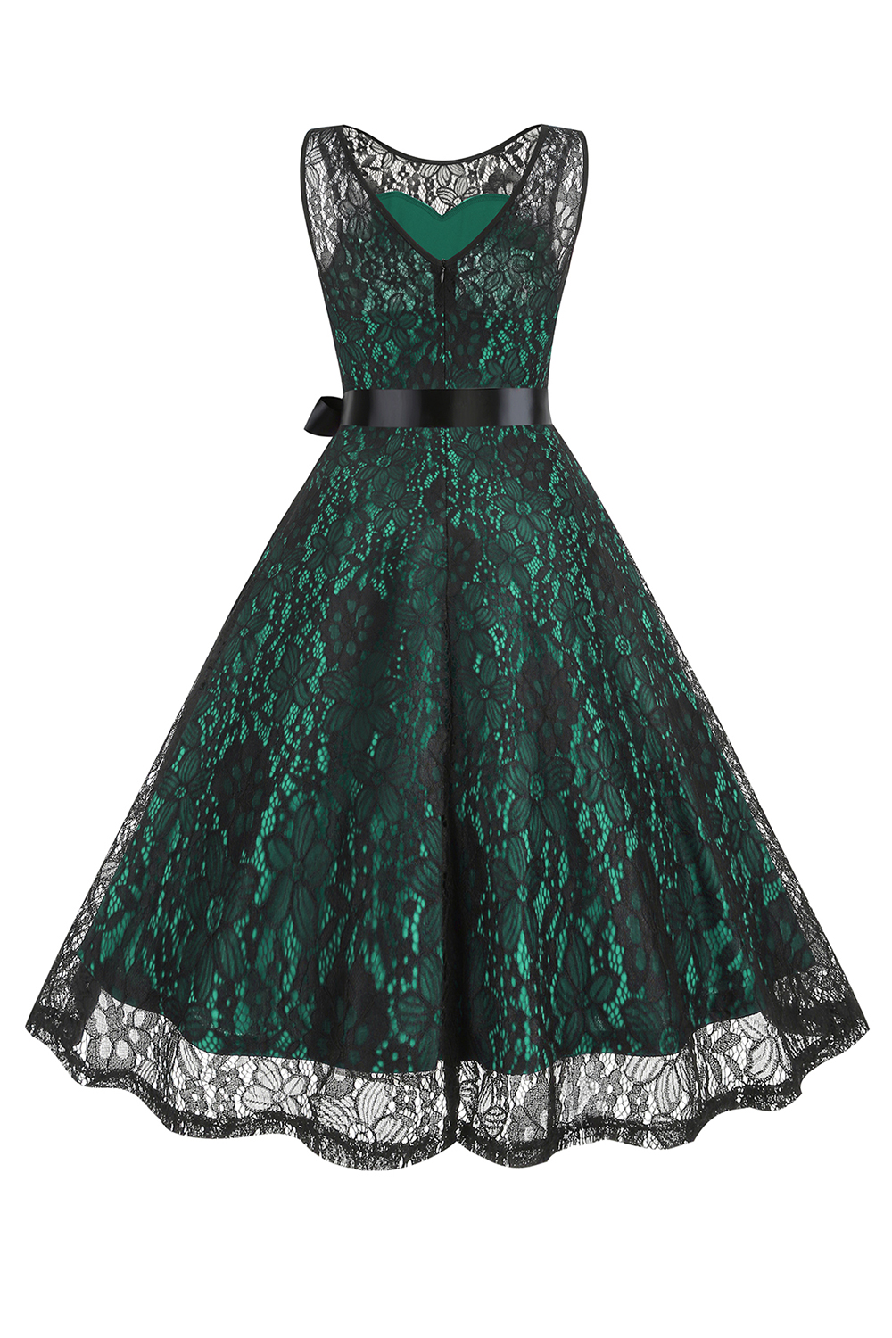 Glamorous Lace Bow Belted A-Line Party Dress