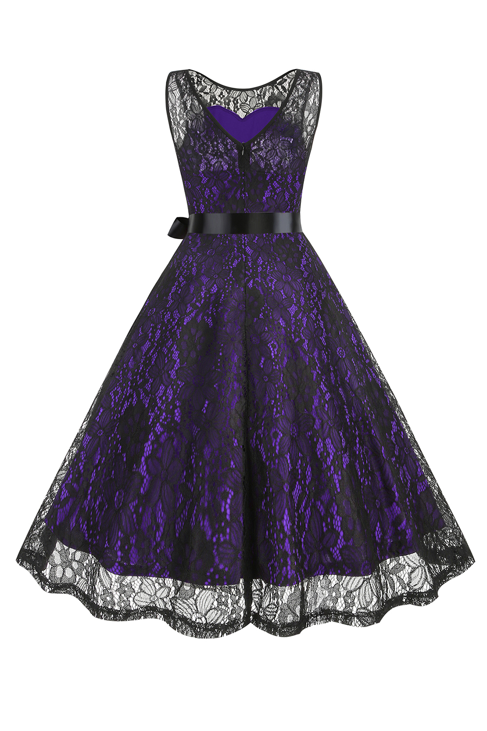 Glamorous Lace Bow Belted A-Line Party Dress