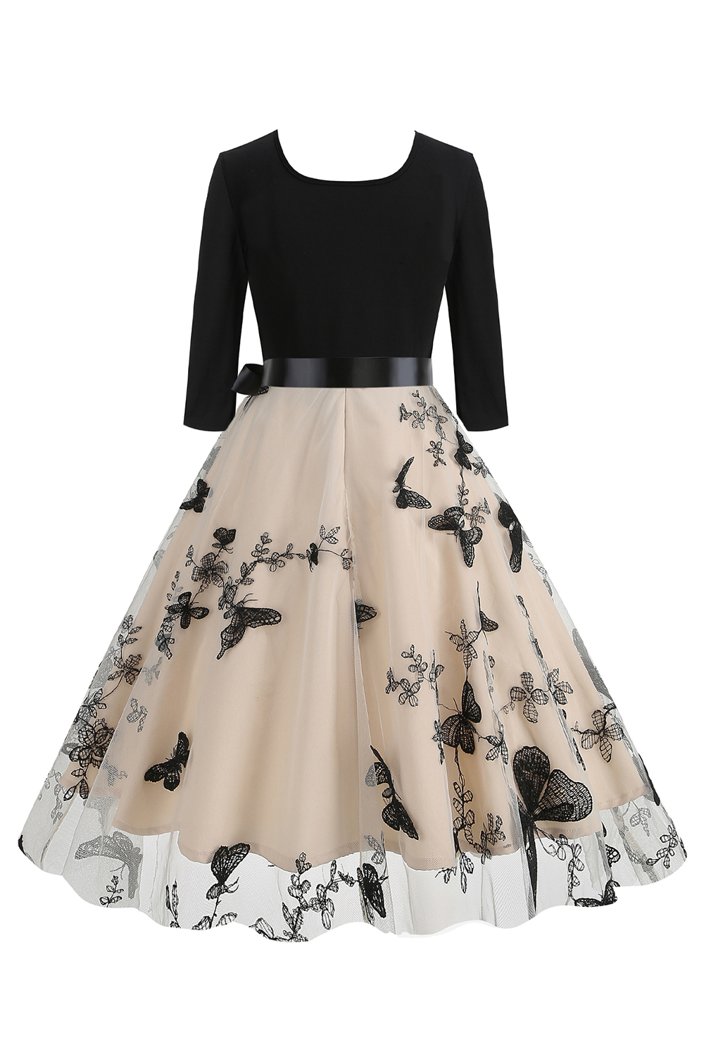 Classic Butterfly Print Belted Tea Dress