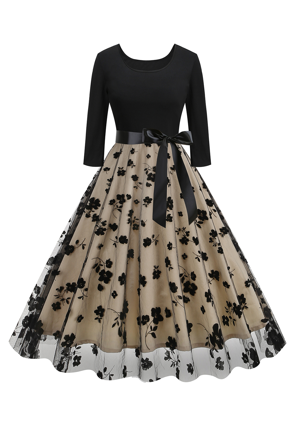 Classic Butterfly Print Belted Tea Dress