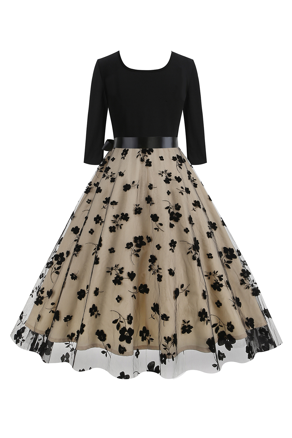 Classic Butterfly Print Belted Tea Dress