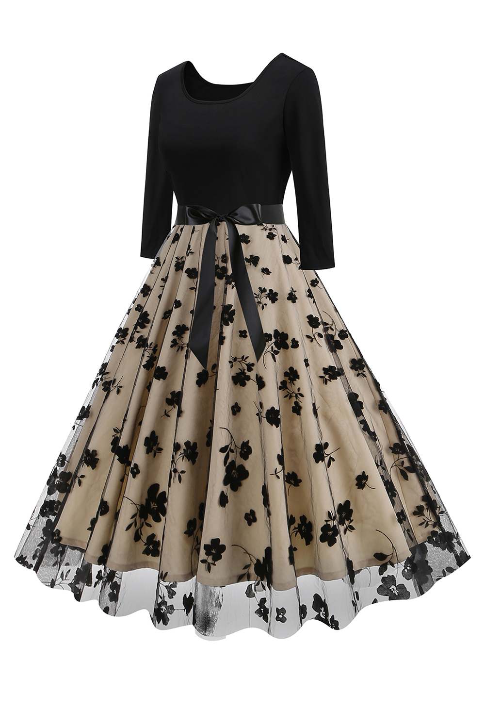 Classic Butterfly Print Belted Tea Dress