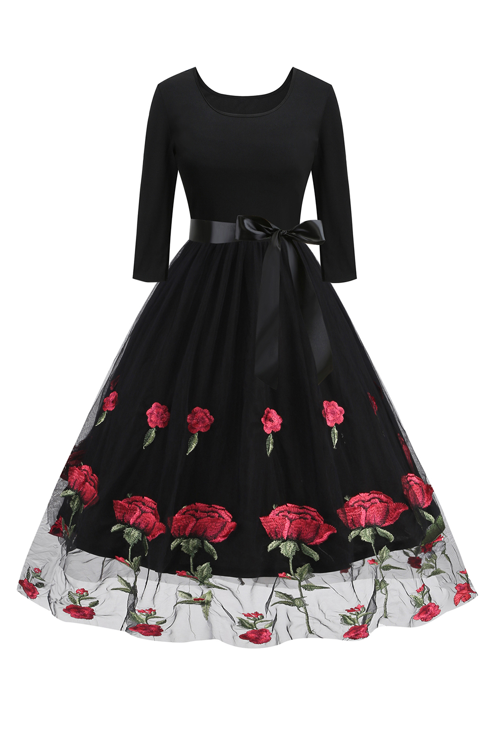 Classic Butterfly Print Belted Tea Dress