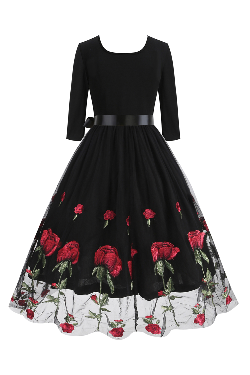 Classic Butterfly Print Belted Tea Dress