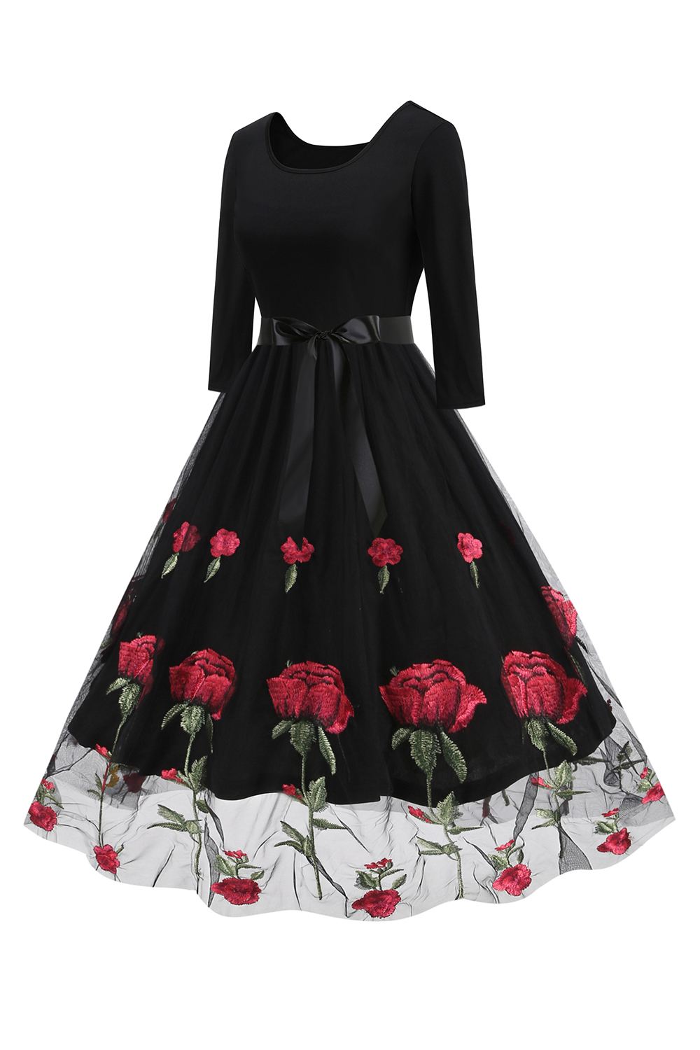 Classic Butterfly Print Belted Tea Dress