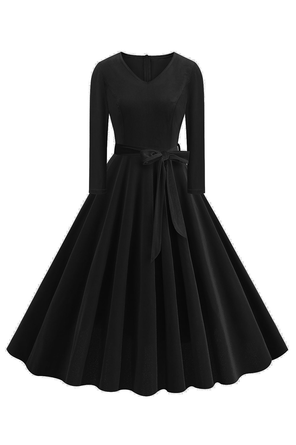 Classic Velvet Bow Belted A-Line Party Dress