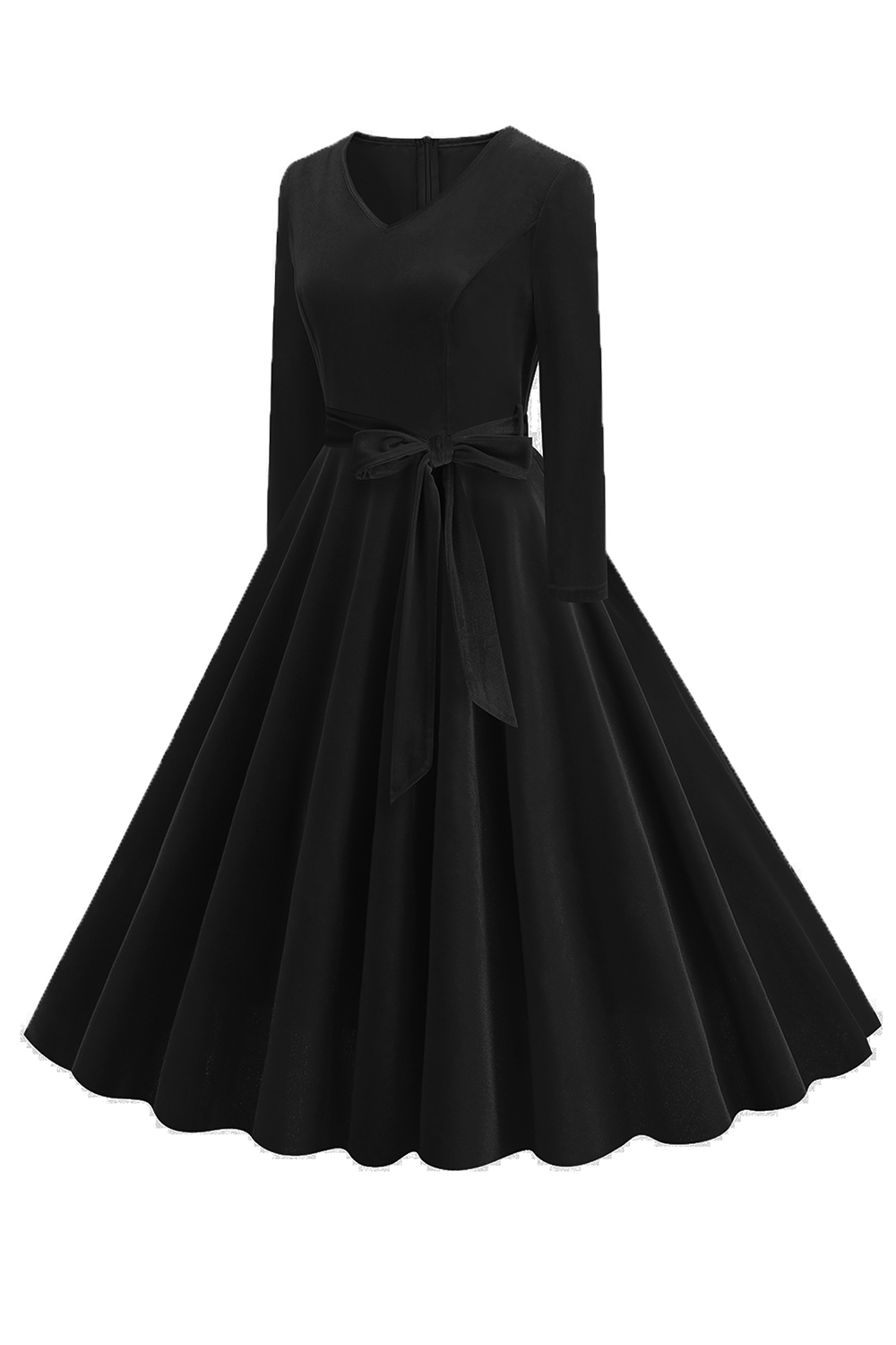 Classic Velvet Bow Belted A-Line Party Dress