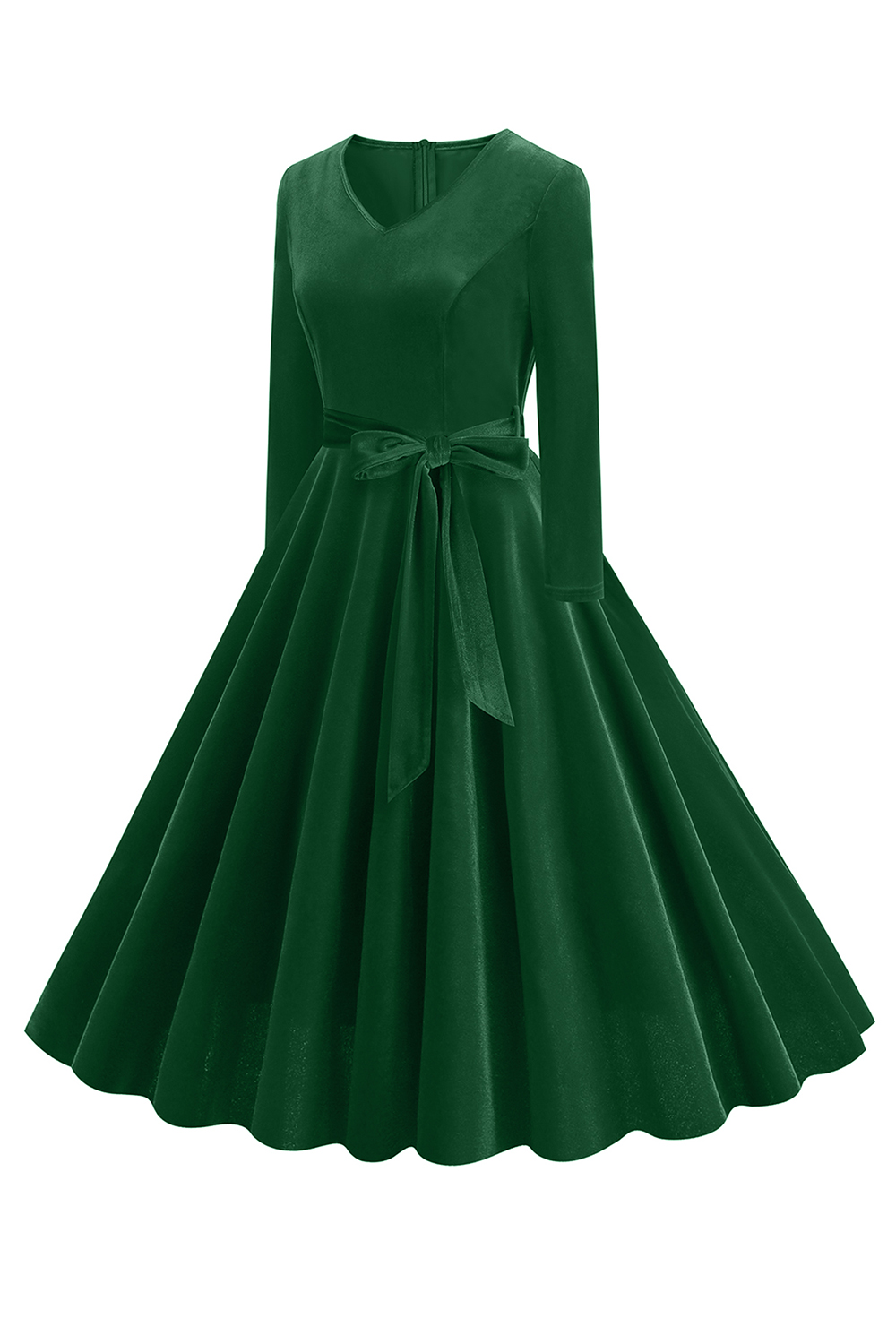 Classic Velvet Bow Belted A-Line Party Dress
