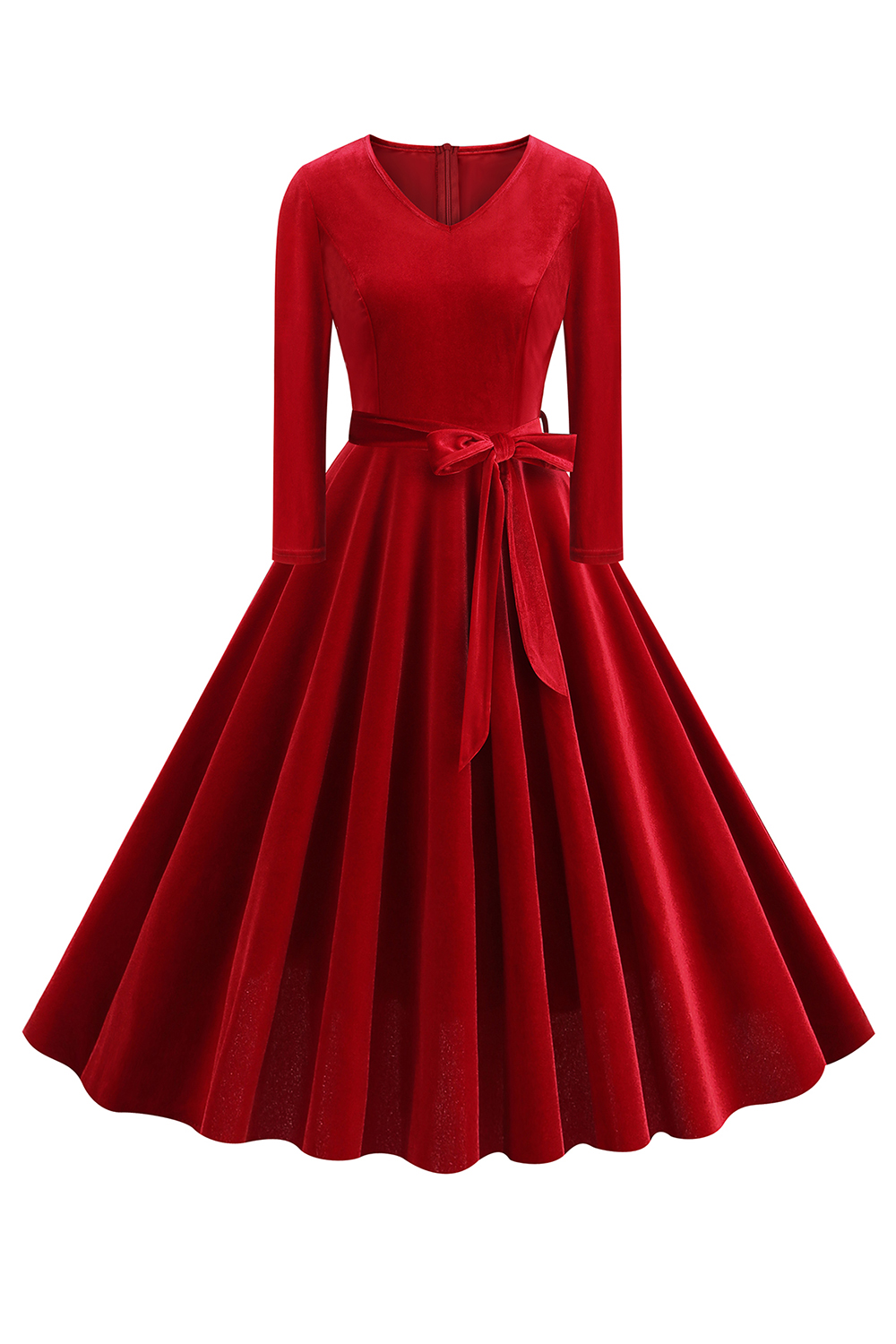 Classic Velvet Bow Belted A-Line Party Dress