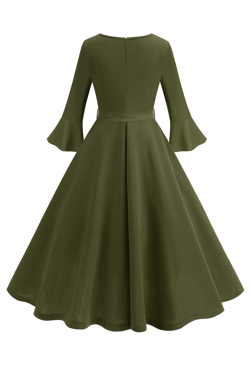 Elegant Trumpet Sleeve Vintage Dress with Bow Waist Belt