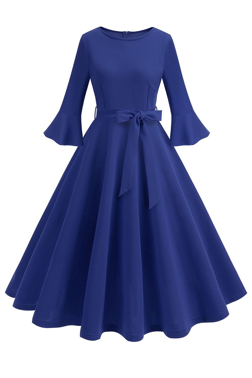 Elegant Trumpet Sleeve Vintage Dress with Bow Waist Belt