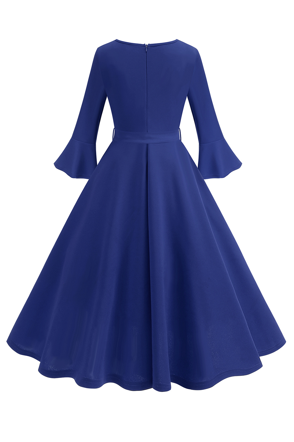 Elegant Trumpet Sleeve Vintage Dress with Bow Waist Belt