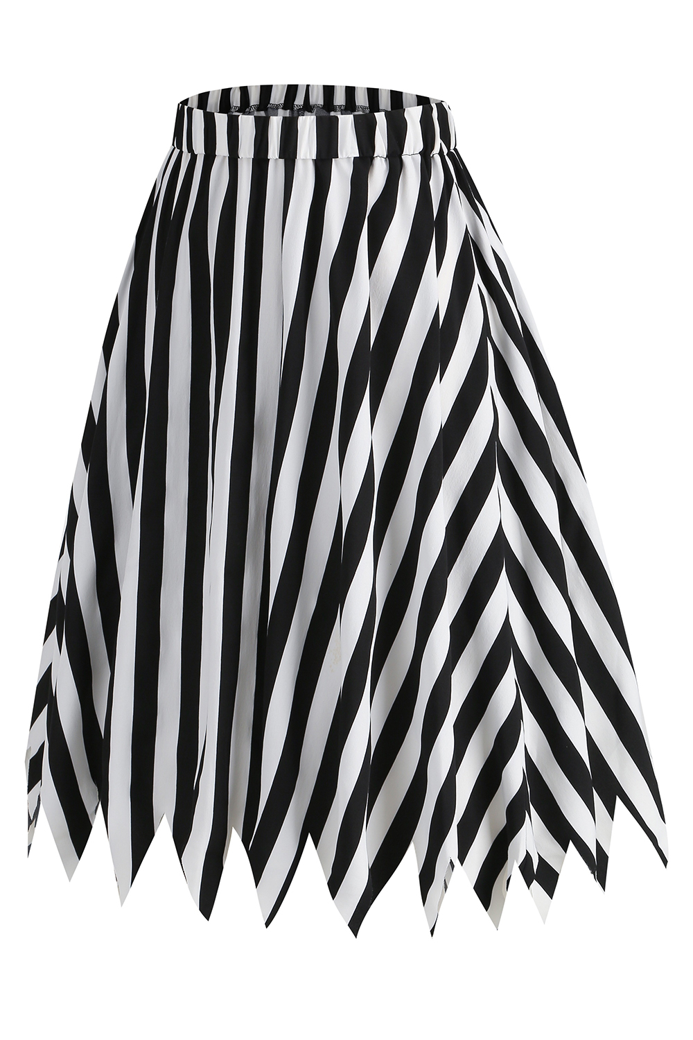 Casual Chic Black and White Striped Midi Tea Skirt