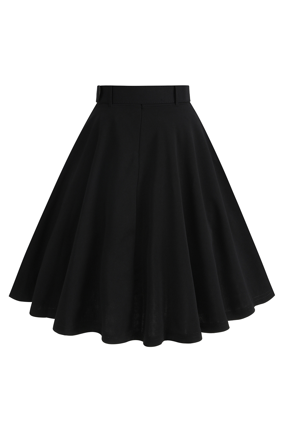 Solid Color Button-Up Belted Midi Vintage Skirt