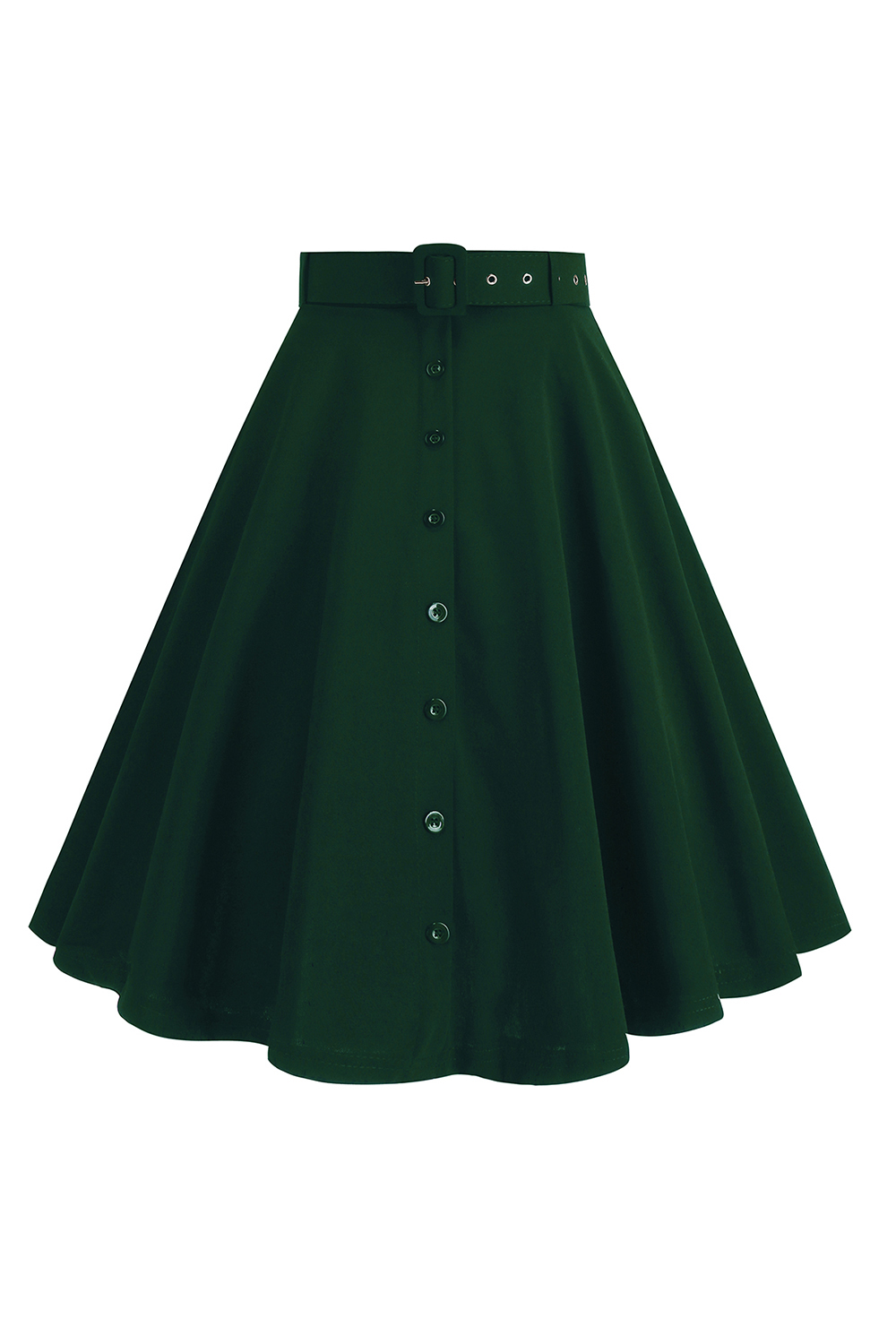 Solid Color Button-Up Belted Midi Vintage Skirt