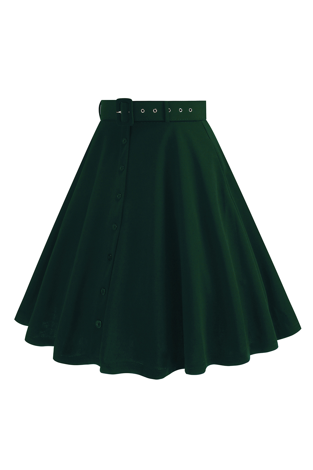 Solid Color Button-Up Belted Midi Vintage Skirt