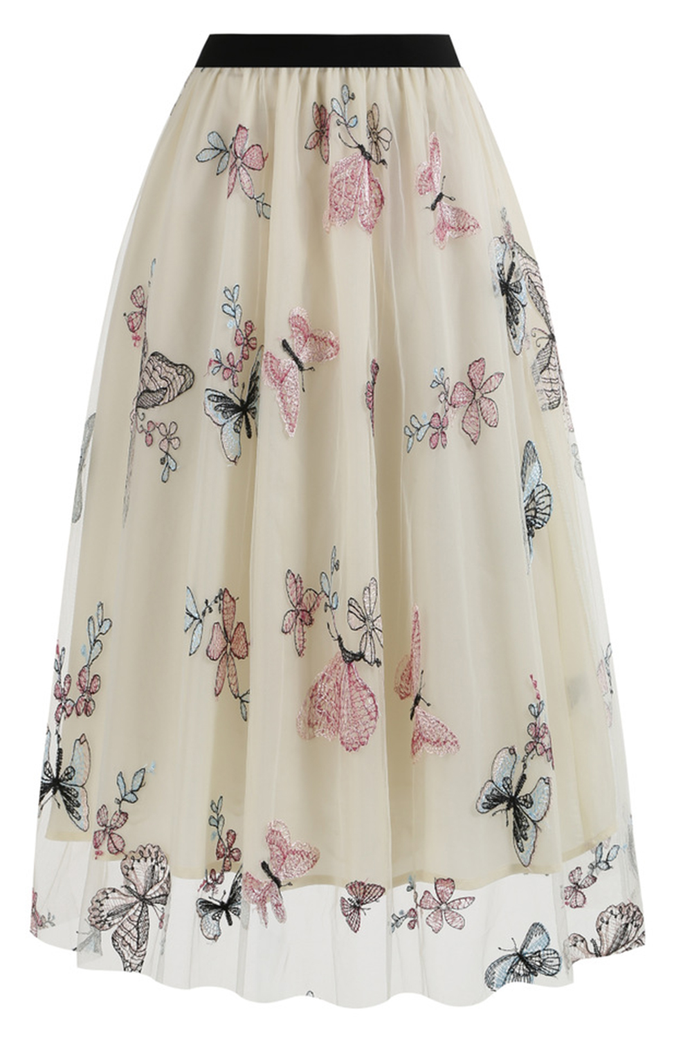 Elegant Tulle Butterfly Print Midi Cocktall Skirt