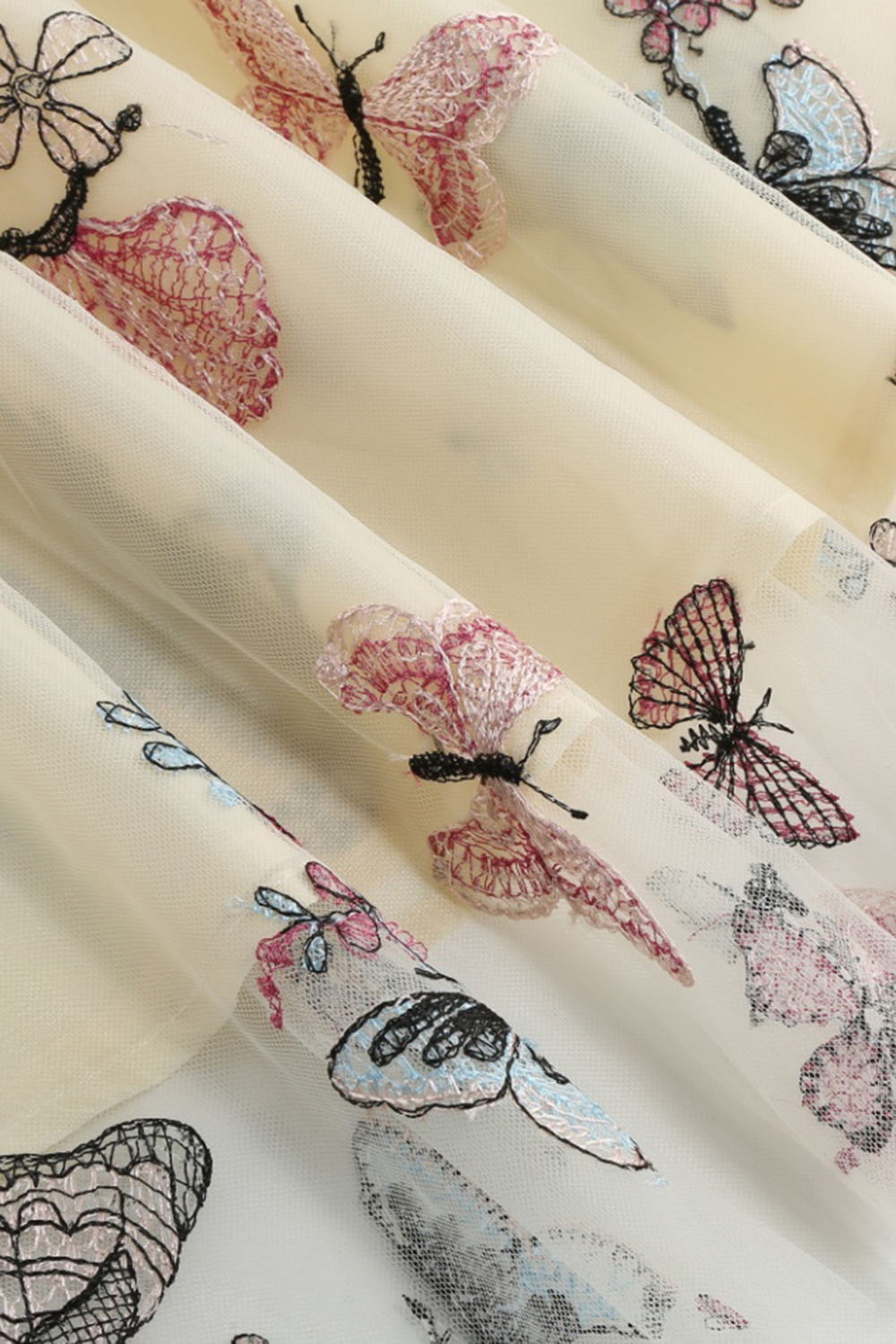 Elegant Tulle Butterfly Print Midi Cocktall Skirt