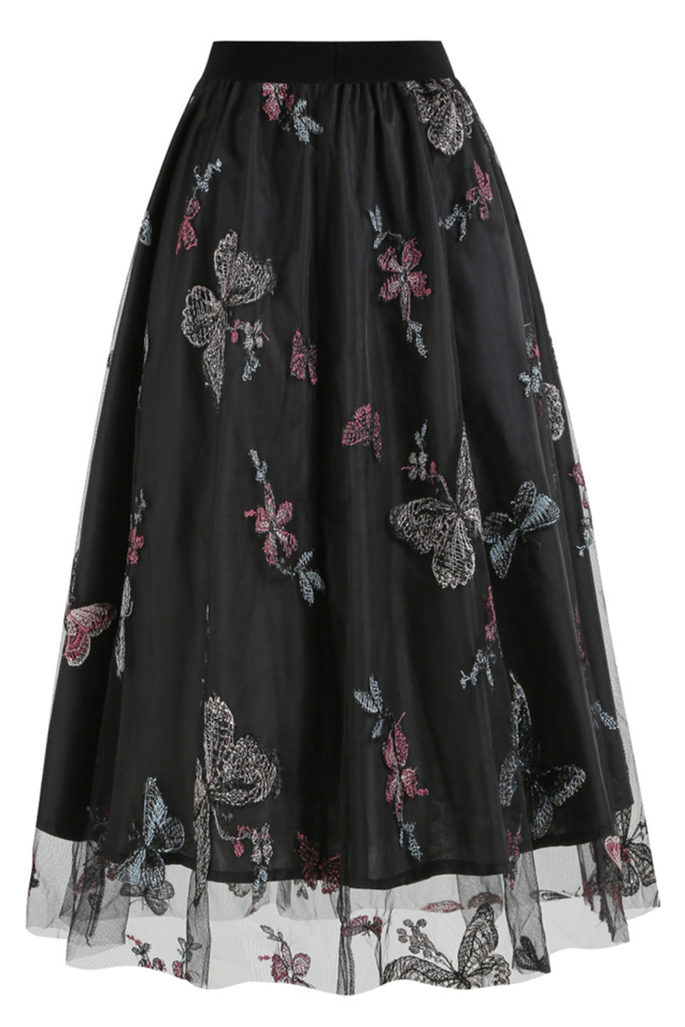 Elegant Tulle Butterfly Print Midi Cocktall Skirt