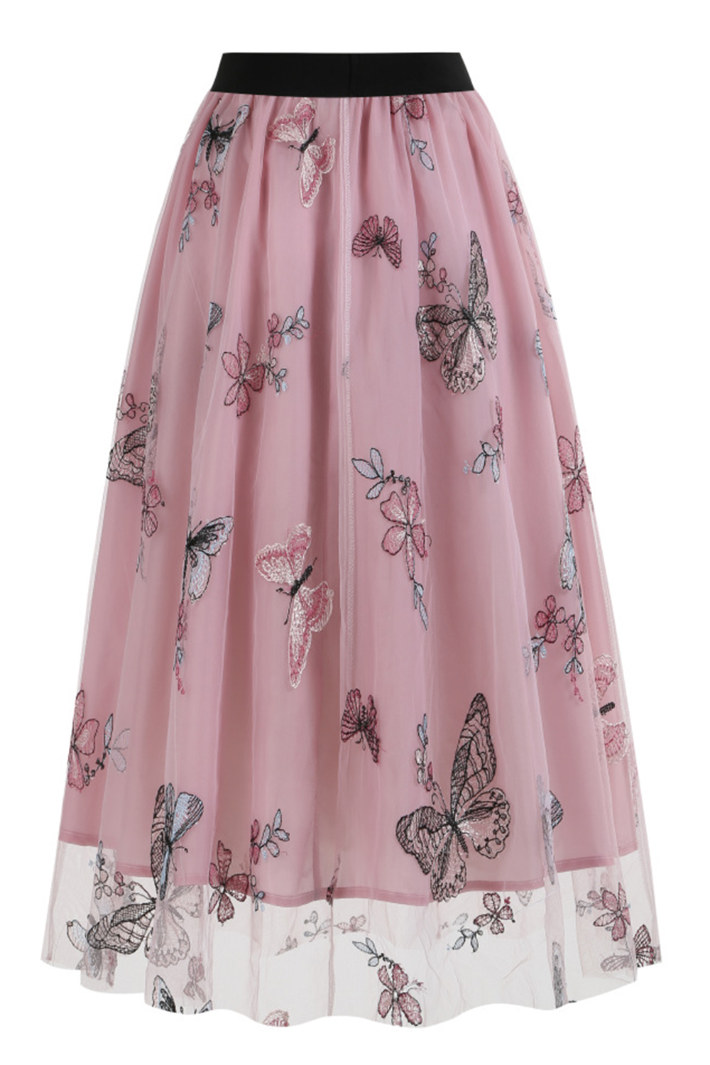 Elegant Tulle Butterfly Print Midi Cocktall Skirt